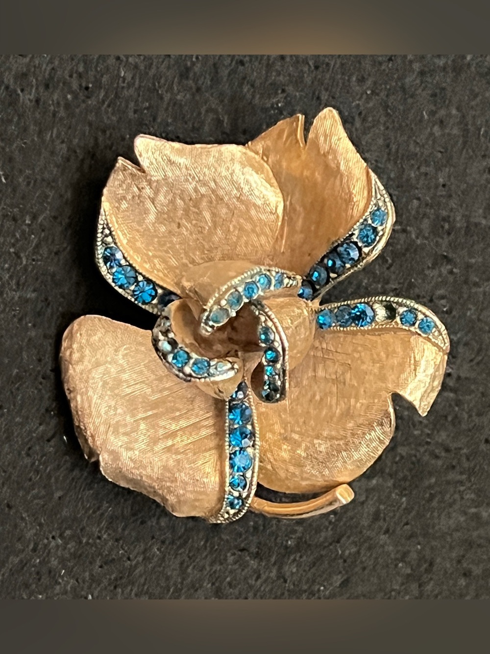 Vintage Marcel Boucher Signed Florentine Gold Sapphire Blue Orchid Brooch Pin
